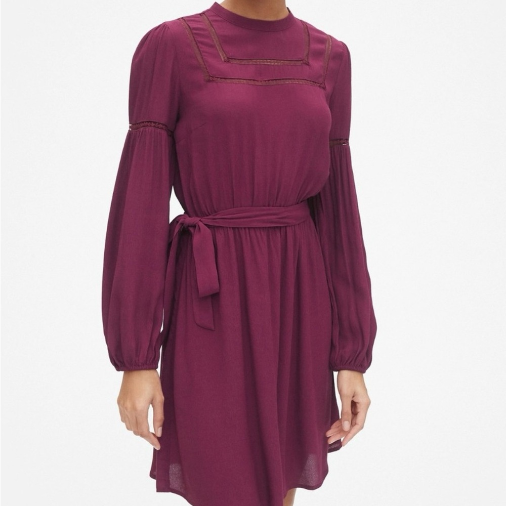 EUC GAP Long Sleeve Lace Trim Dress in Berry - XL